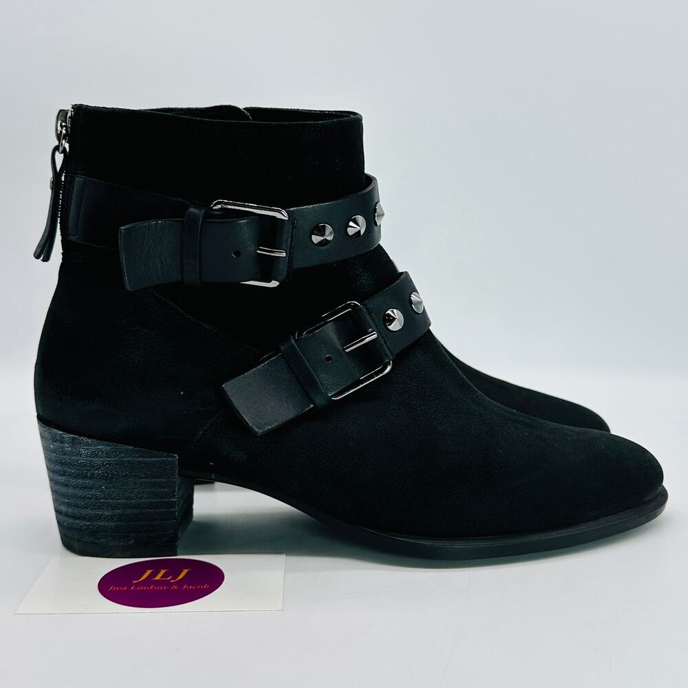 ECCO Women's Black Nubuck Studded Harness Ankle Boots Size 39 EU/ 8-8.5 US